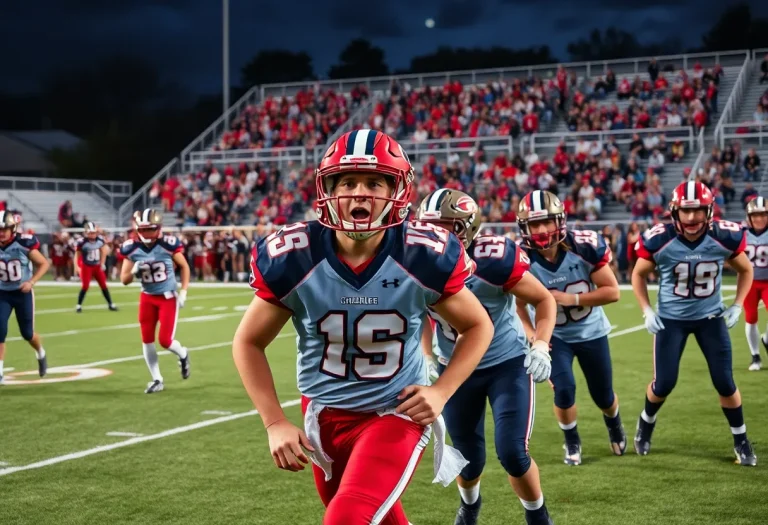 Timberline High School football team in action during a game.