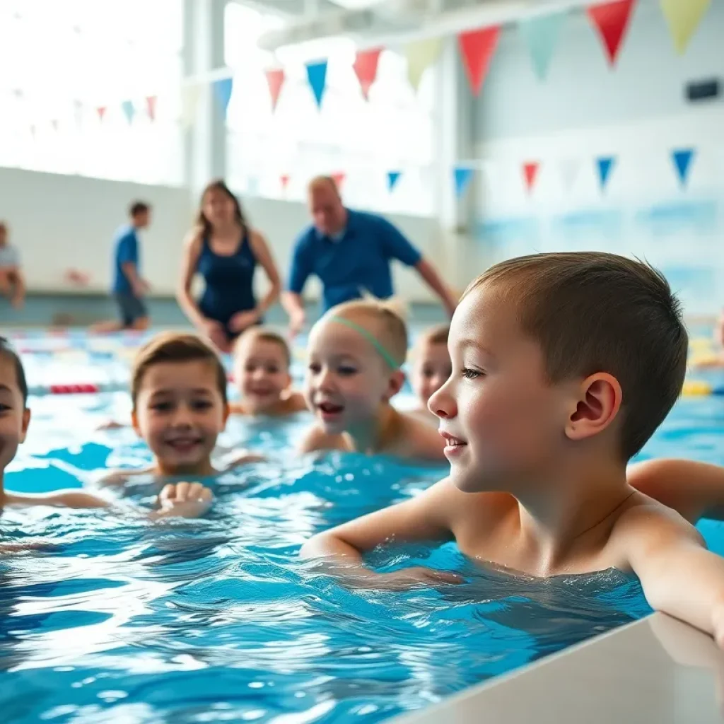Young swimmers training at the pool