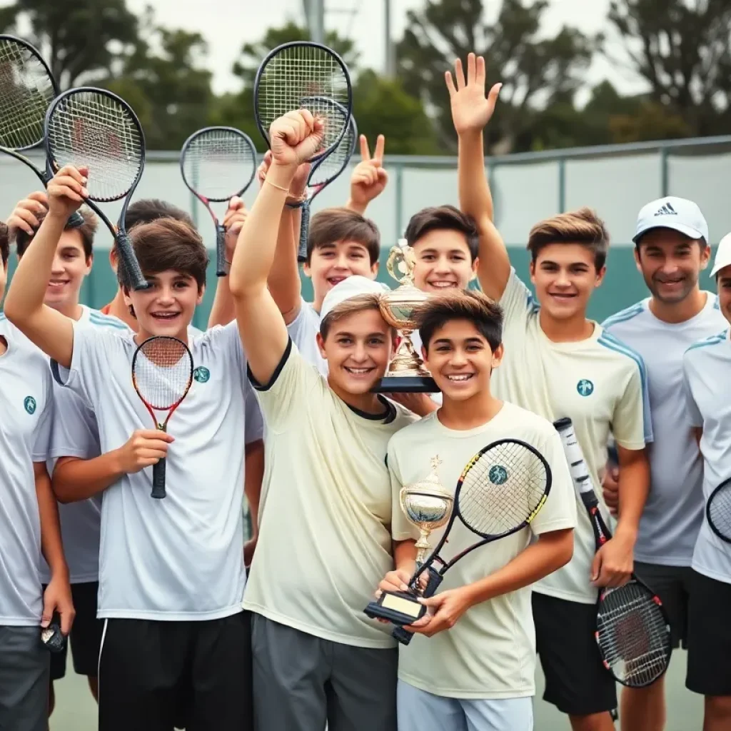 Troy High School boys tennis team celebrating championship victory