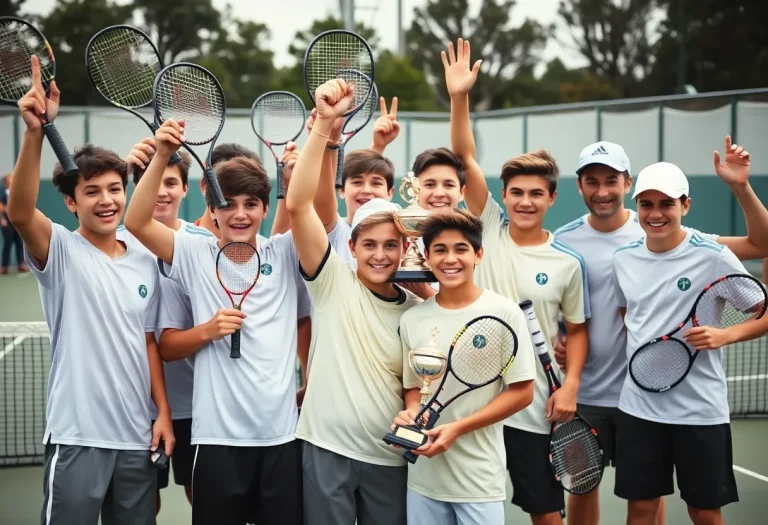 Troy High School boys tennis team celebrating championship victory