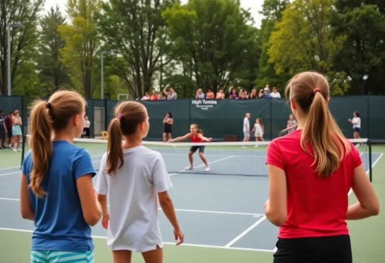 High school tennis players competing in a pre-regional match