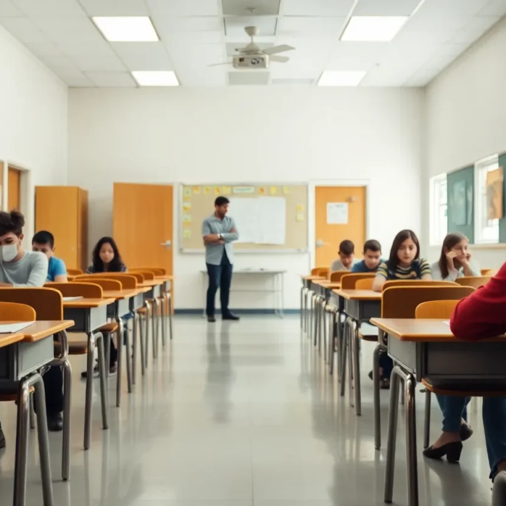 Empty classroom in a school highlighting safety concerns