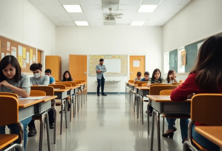 Empty classroom in a school highlighting safety concerns