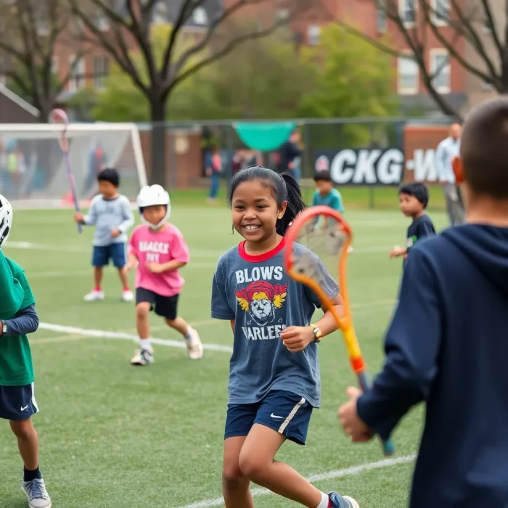 Children practicing lacrosse at the Uptown Lacrosse Academy in Harlem