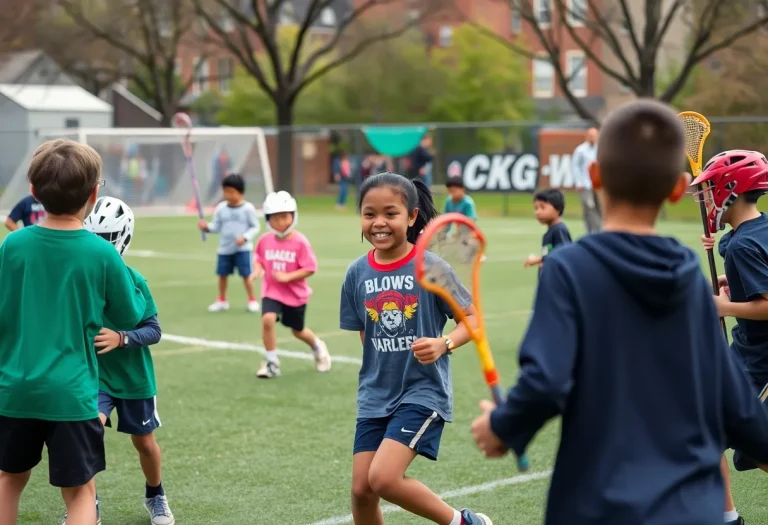 Children practicing lacrosse at the Uptown Lacrosse Academy in Harlem