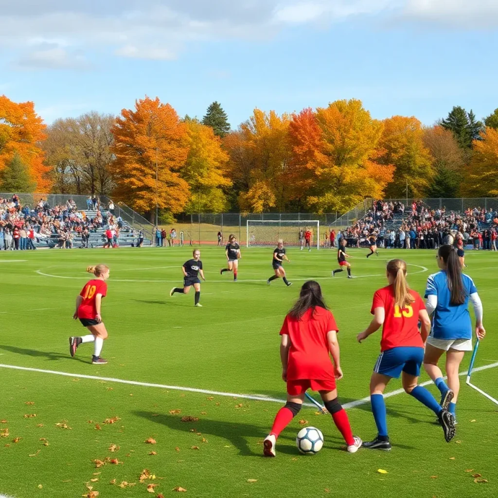 Energetic crowd cheering for high school fall sports in Vermont
