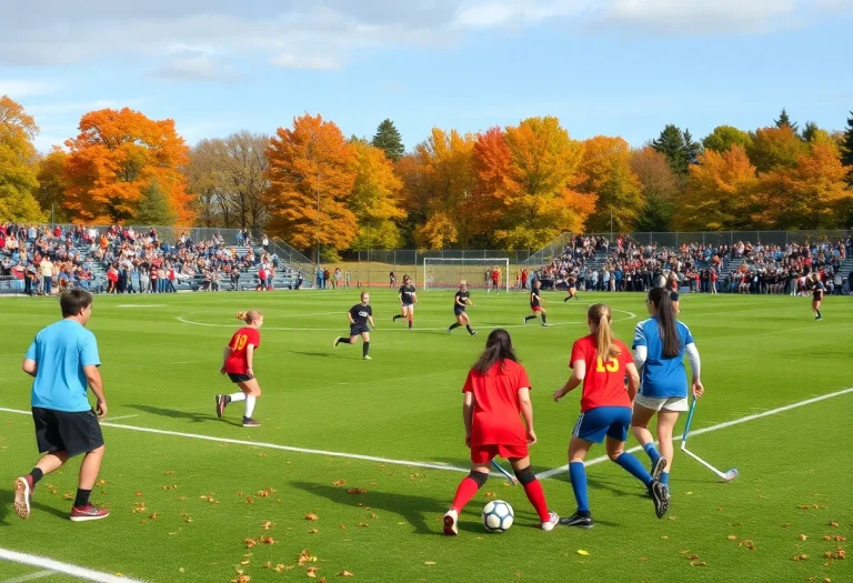Energetic crowd cheering for high school fall sports in Vermont
