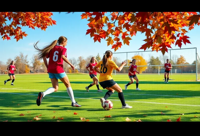 High school athletes playing soccer and volleyball in autumn