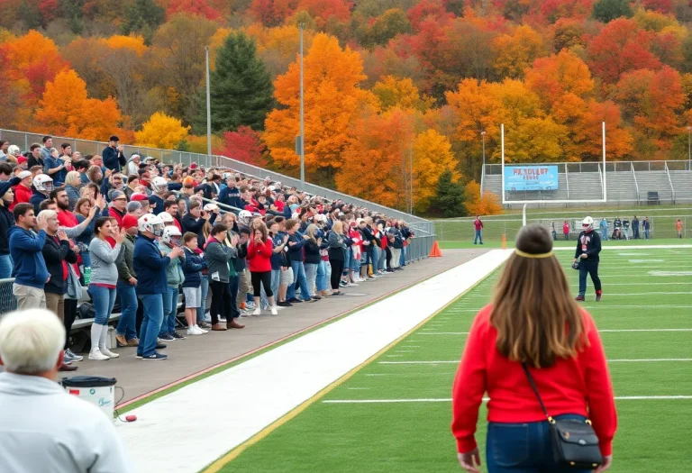 Fans cheering at a Vermont high school football game during the playoffs