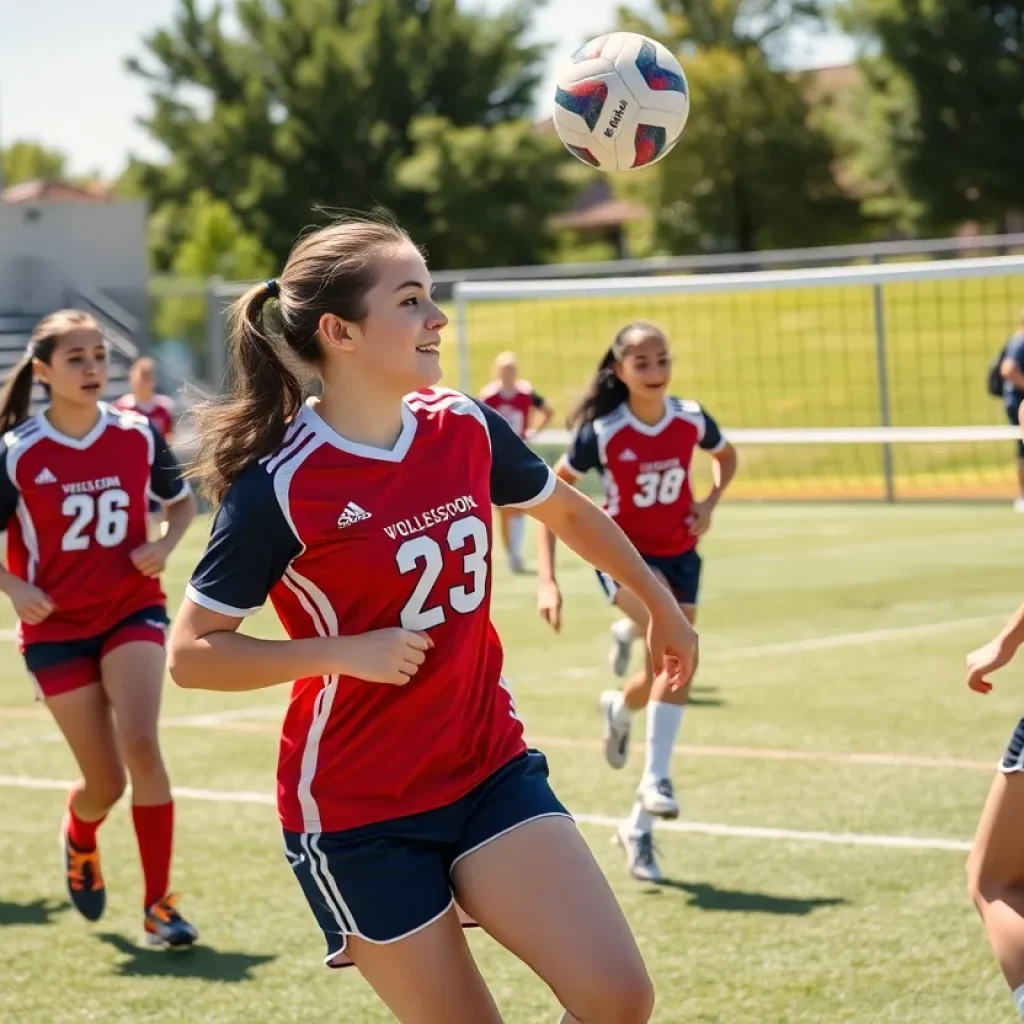 High school soccer and volleyball players in action during fall sports season in Vermont.