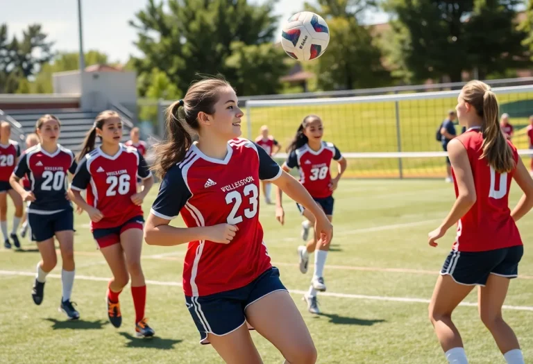 High school soccer and volleyball players in action during fall sports season in Vermont.