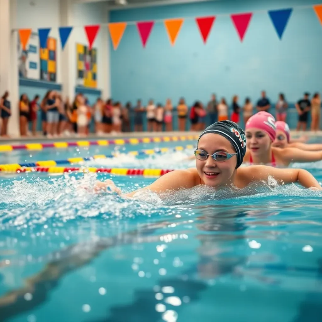 Walla Walla Girls Swim Team competing in a swimming relay