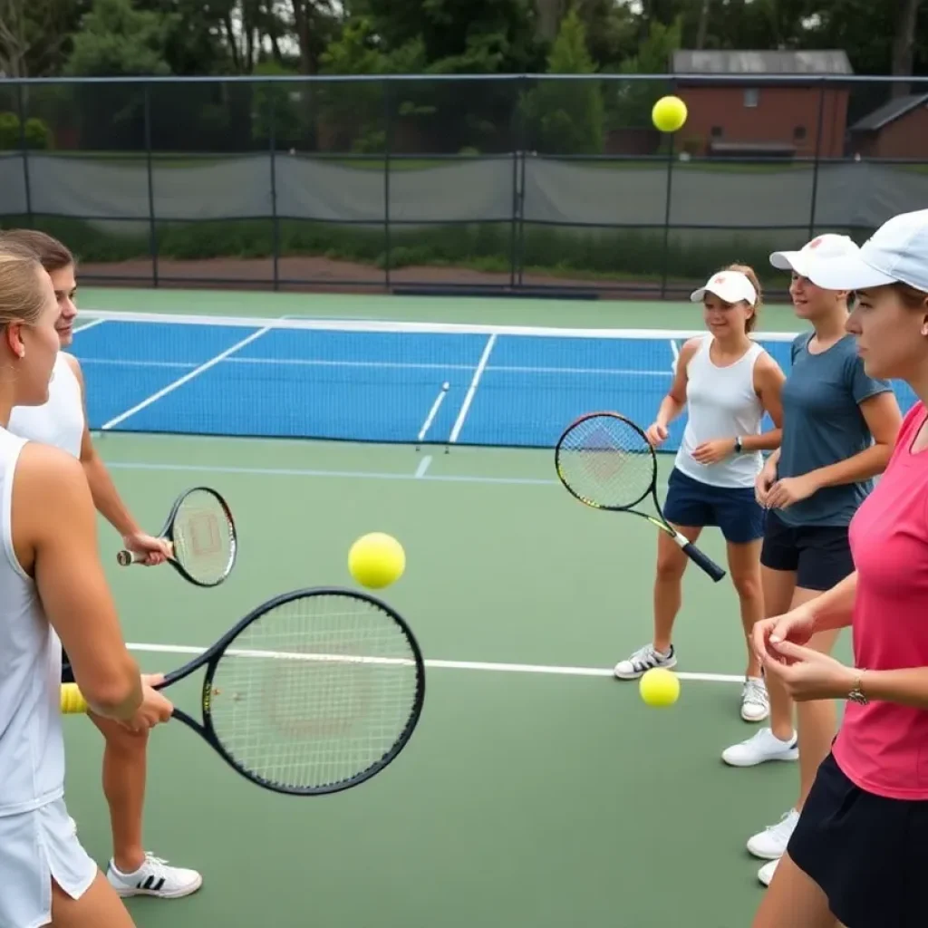 Washington High School tennis team competing in a match