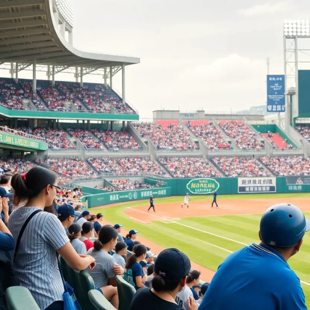 Women’s baseball players in action during an exhibition game in Nagoya, Japan.