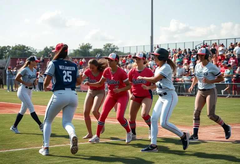 Female athletes playing baseball in a professional league setting