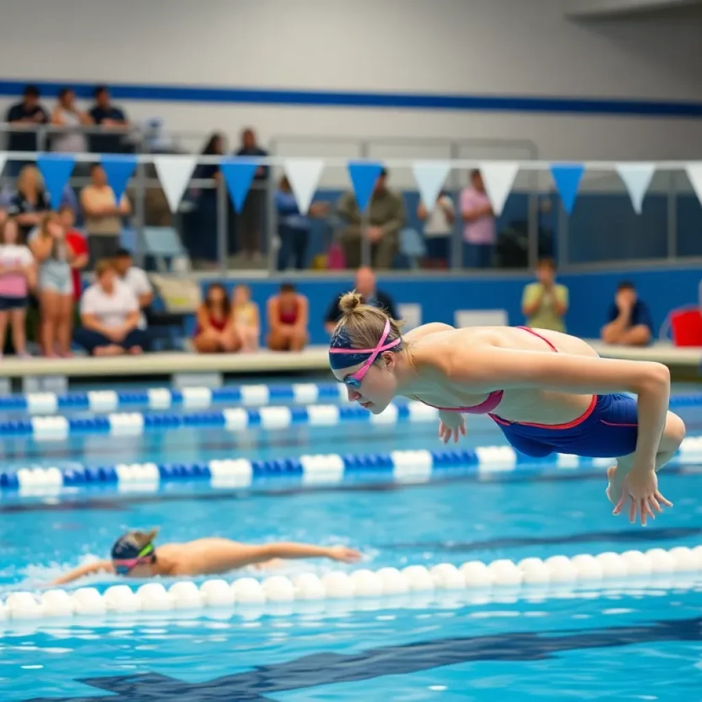 Girls competing in swimming and diving at the Wyoming high school championships