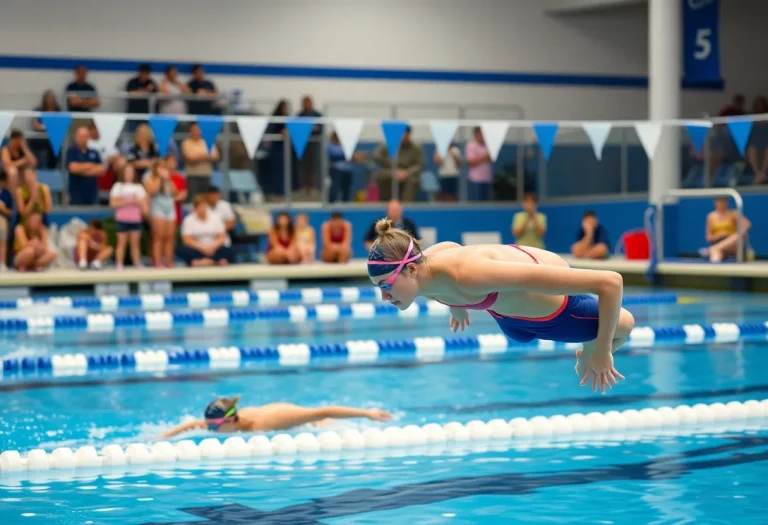 Girls competing in swimming and diving at the Wyoming high school championships