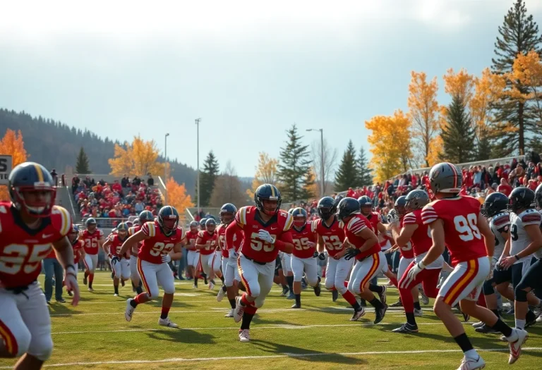 Players in action during a high school football game in Wyoming.