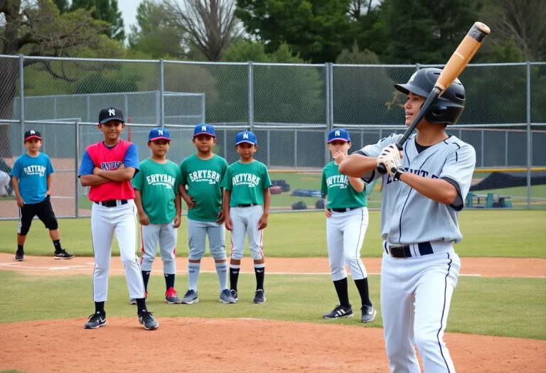 Group of young baseball players practicing on a field.