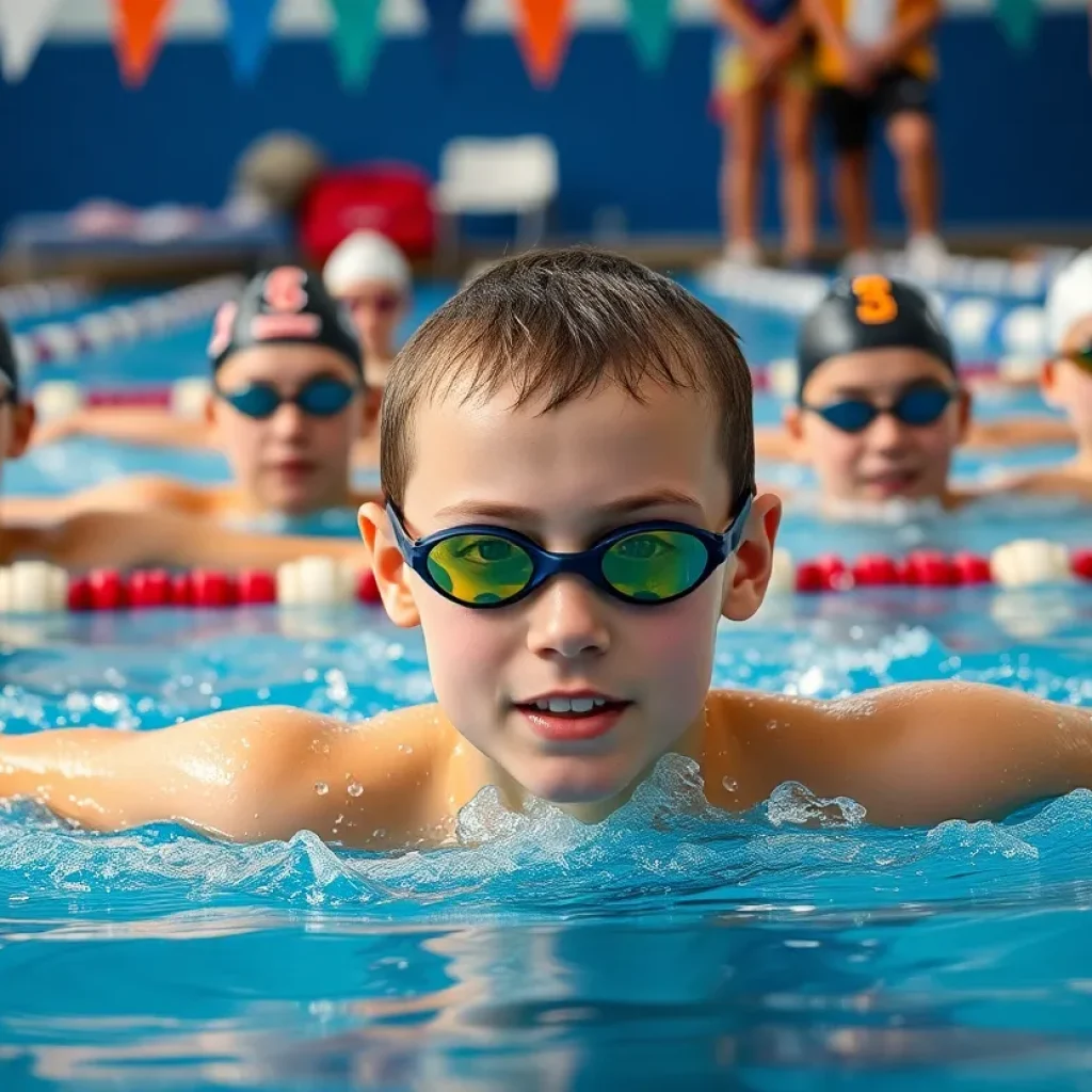 A young swimmer practicing in the pool