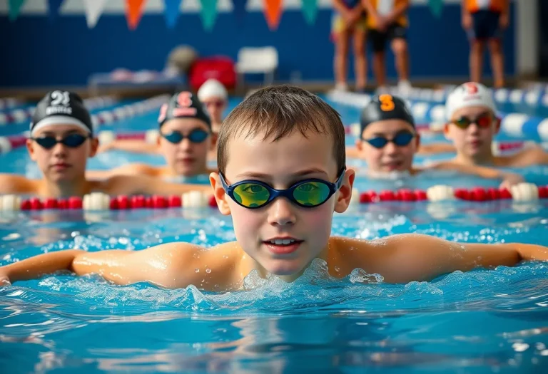 A young swimmer practicing in the pool