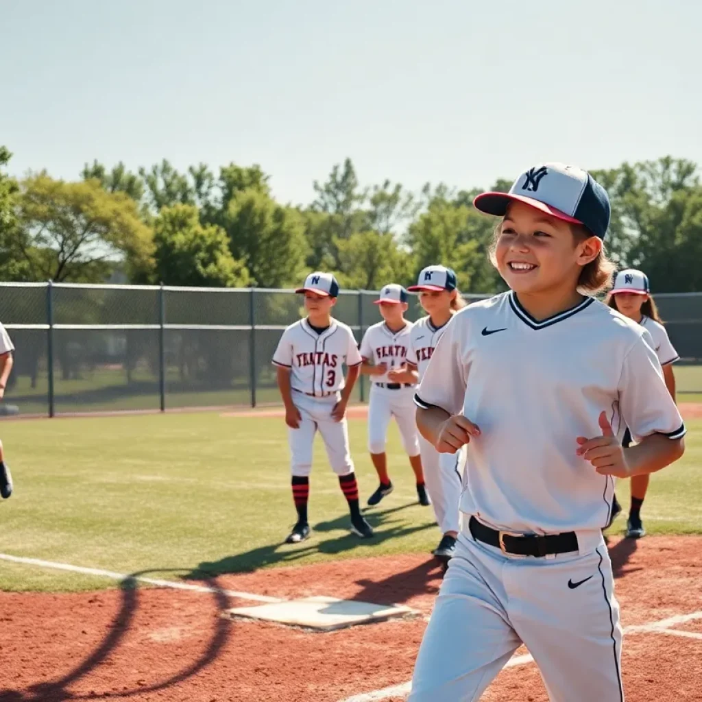 Young baseball players practicing on the field