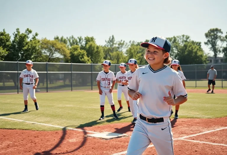 Young baseball players practicing on the field