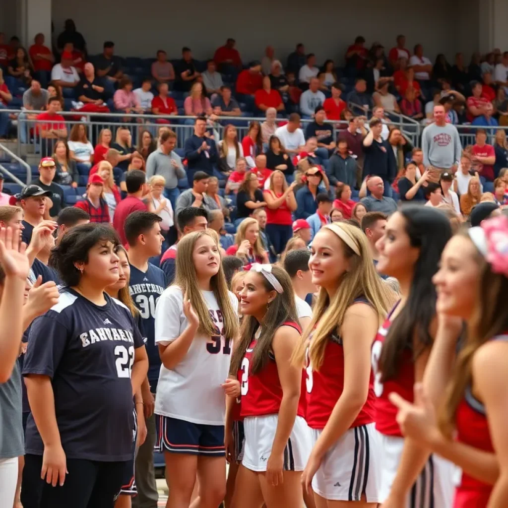 Excited fans cheering for their high school sports teams during playoffs
