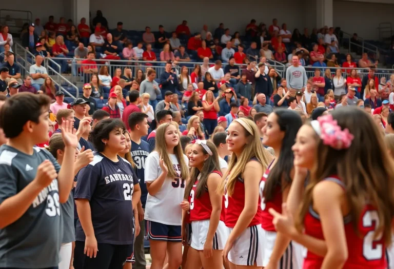 Excited fans cheering for their high school sports teams during playoffs